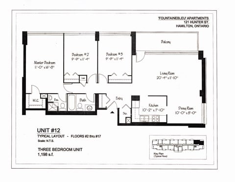 Floor plan for 3 beds, 1 bath